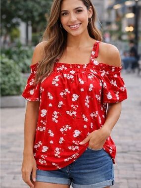 MELLODAY Red Floral Off-Shoulder Tank Top